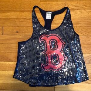 Pink Boston Red Sox  sequin crop top
